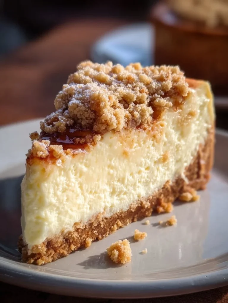Käsekuchen mit Streusel auf einem Teller, dekoriert mit frischen Früchten