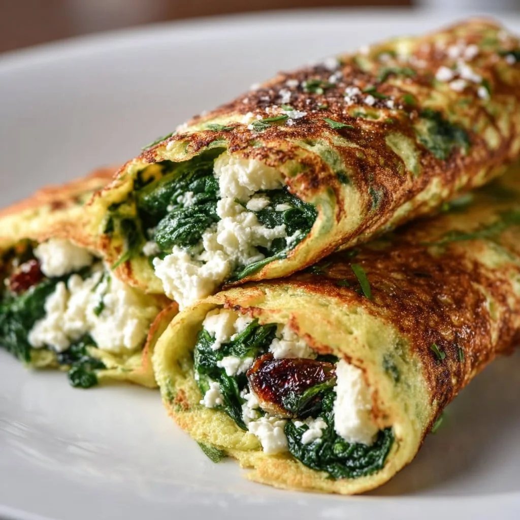 Keto-Pfannkuchen-Wraps mit Spinat und Feta