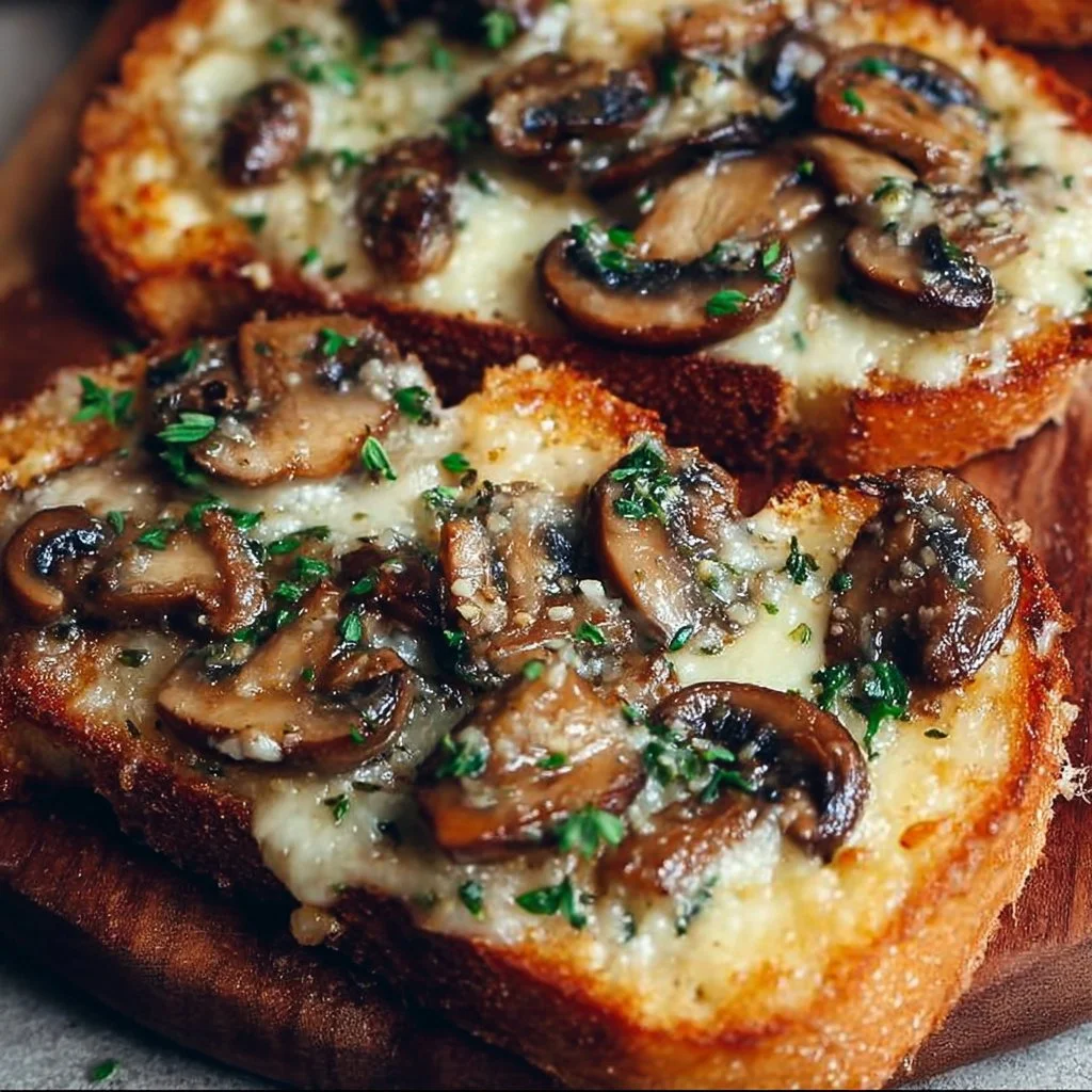 Knusprige Käse-Champignon-Knoblauch-Toasts