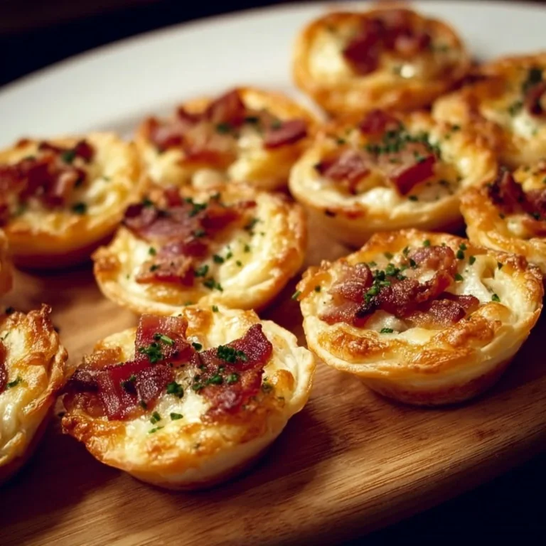 Knusprige Mini Tarte Flambée Häppchen auf einem Teller angerichtet