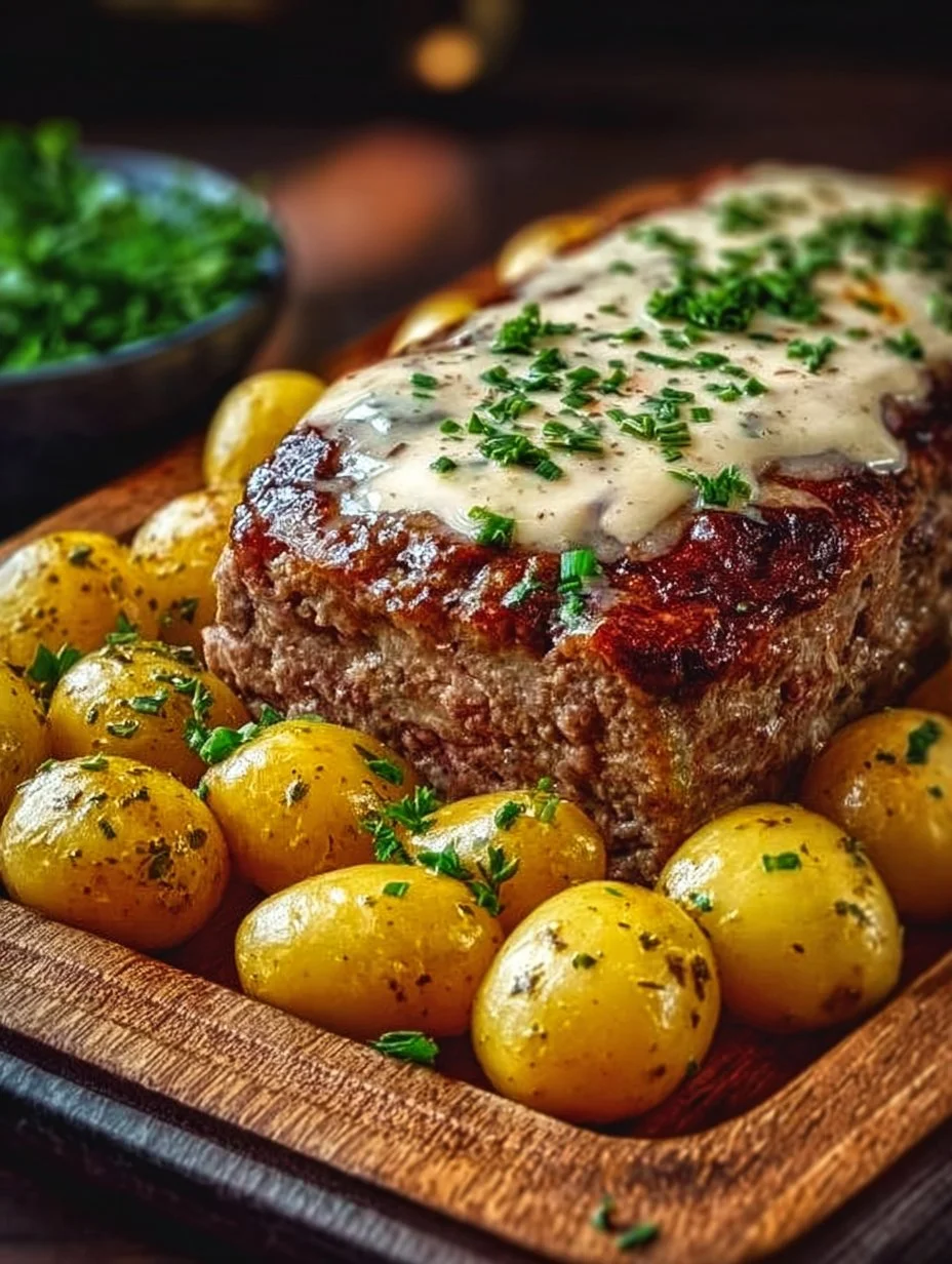 Köstlicher Hackbraten mit Kartoffeln in Sahne
