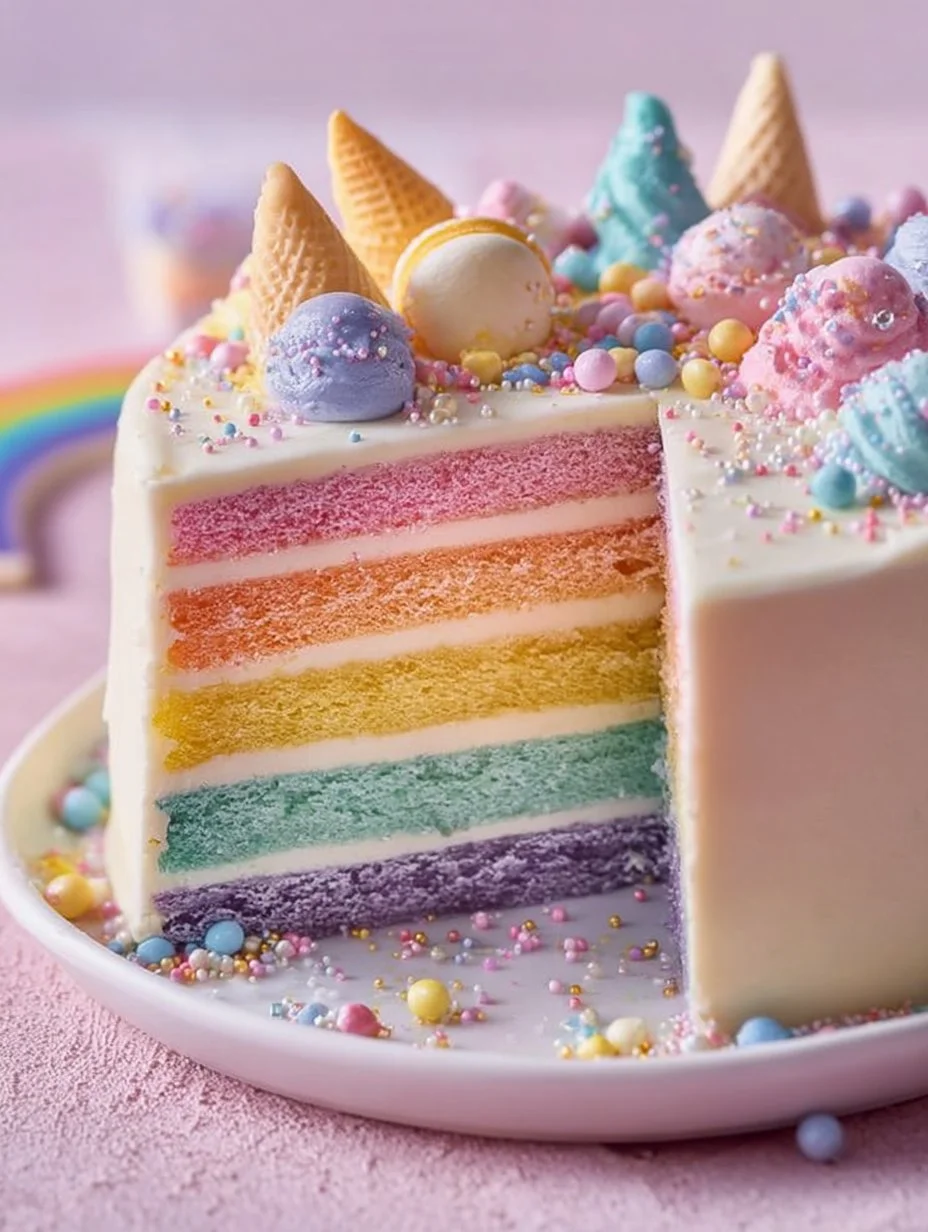 Pastell-Rainbow-Torte zur Einschulung