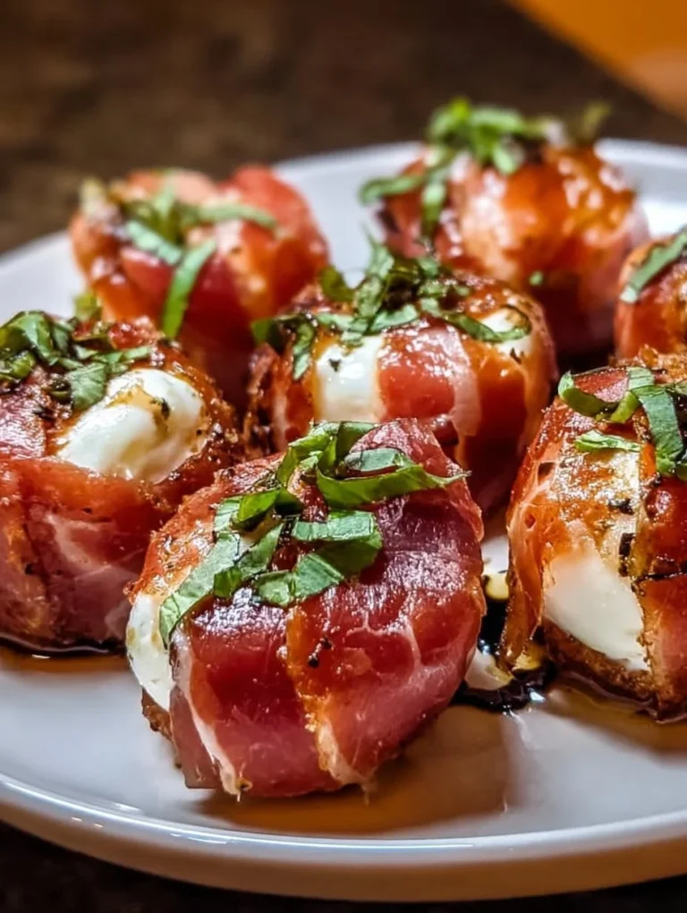 Leckere Rindfleisch Häppchen mit Prosciutto und Mozzarella auf einem Tisch
