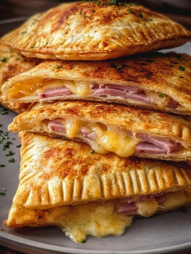 Schinken-Käse-Taschen frisch aus dem Ofen, lecker und appetitlich angerichtet.