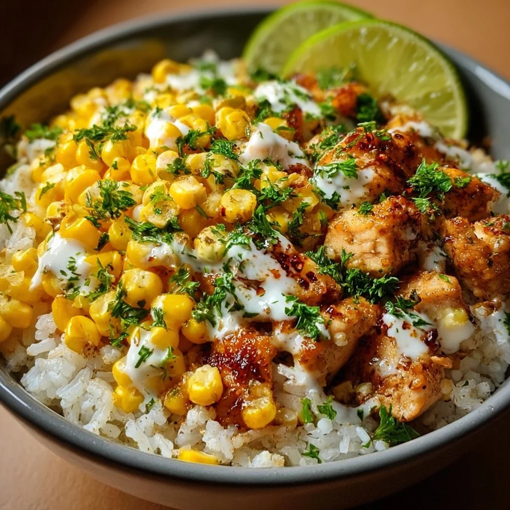 Straßenmais Hühnchen Reis Schüssel