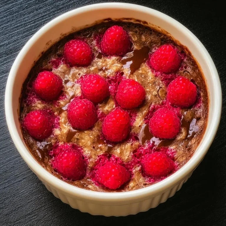 Vegane Baked Oats mit Himbeeren auf einem Teller serviert