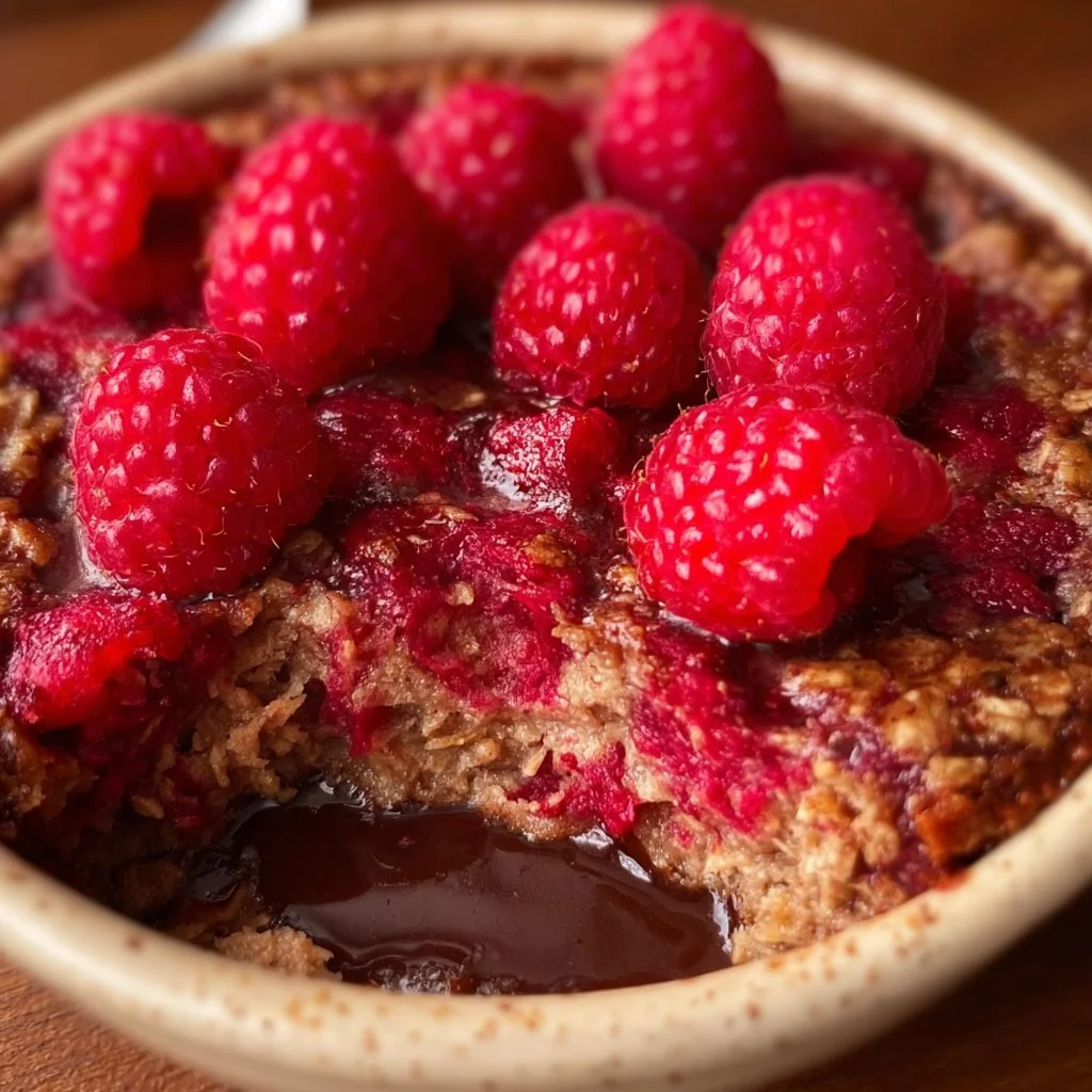 Vegane Baked Oats mit Himbeeren