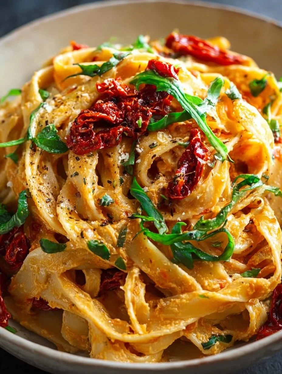 Vegane Fettuccine mit sonnengetrockneten Tomaten