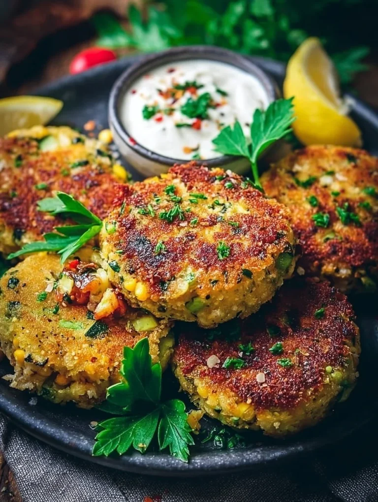 Leckere vegetarische Gemüsefritters auf einem Teller serviert.