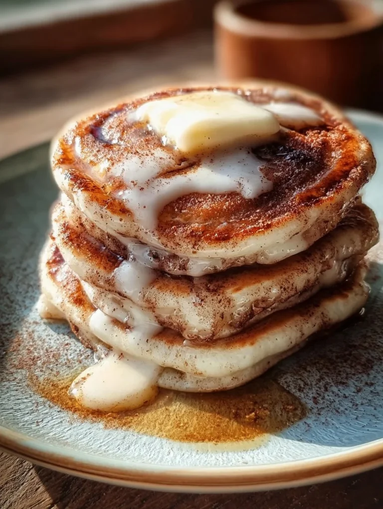 Zimtschnecken-Pfannkuchen auf einem Teller mit Zimt und Zucker