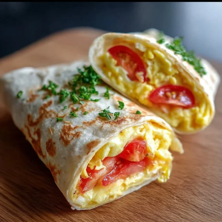 Frühstückswrap mit Ei, Käse und frischen Tomaten
