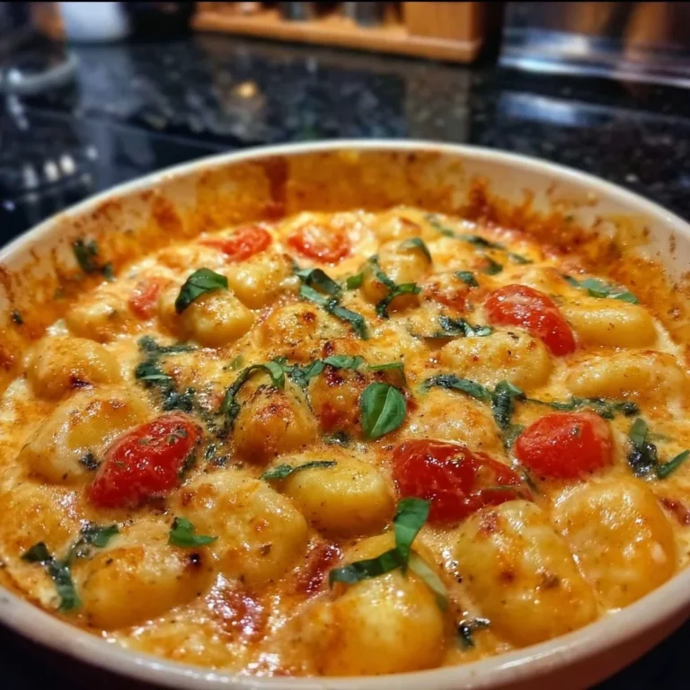 Cremige Gnocchi mit Tomate und Mozzarella auf einem Teller angerichtet