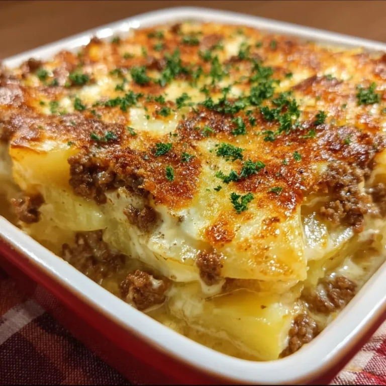 Cremiger Hackfleisch Kartoffelauflauf mit Kartoffeln und würzigem Hackfleisch