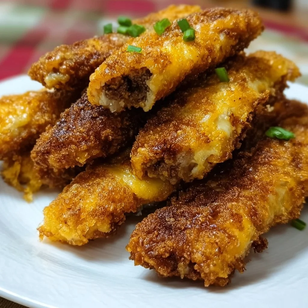 Knusprige Air Fryer Chicken Strips auf einem Teller serviert.