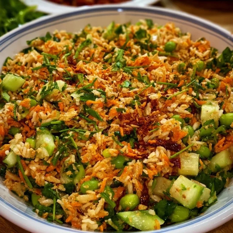 Knuspriger Reissalat mit frischen Zutaten und ansprechender Präsentation.