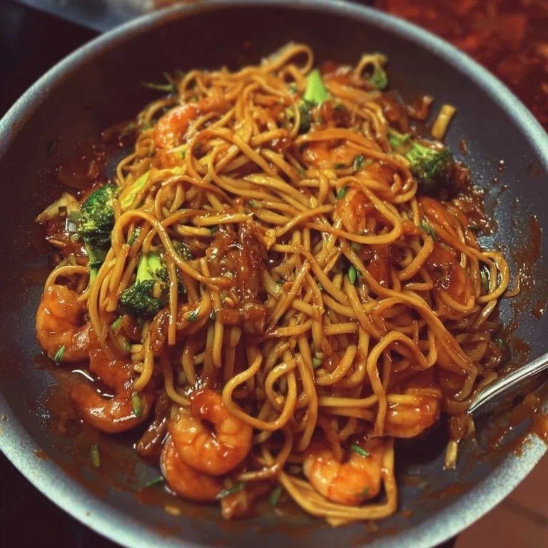 Schüssel mit Garnele Lo Mein, asiatische Nudeln mit Garnelen und Gemüse