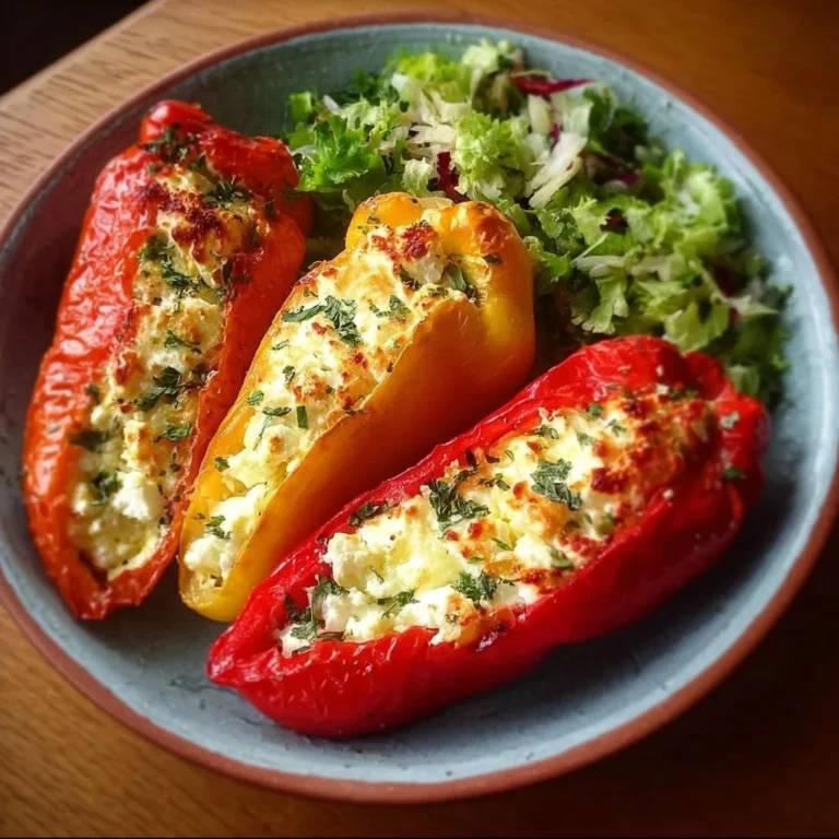 Gefüllte Paprika mit Feta Käse auf einem Teller serviert