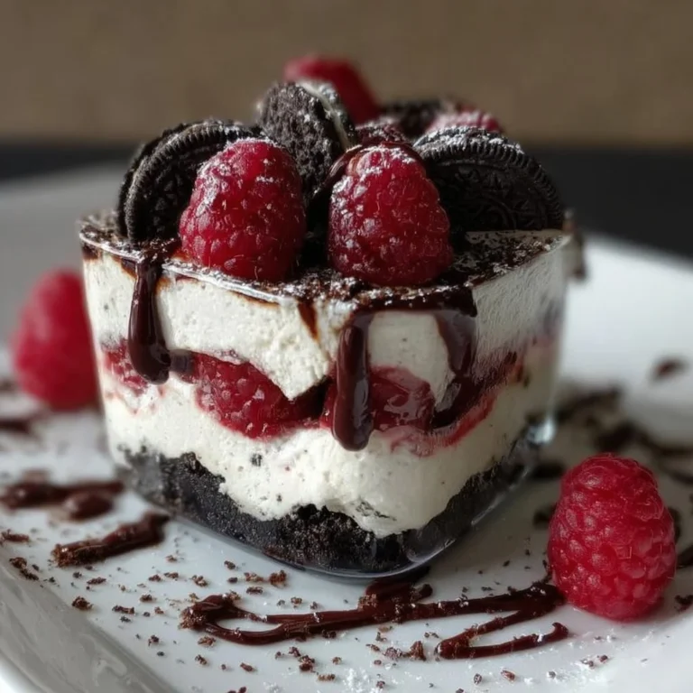 Himbeer Oreo Dessert mit frischen Himbeeren und Oreo-Keksen