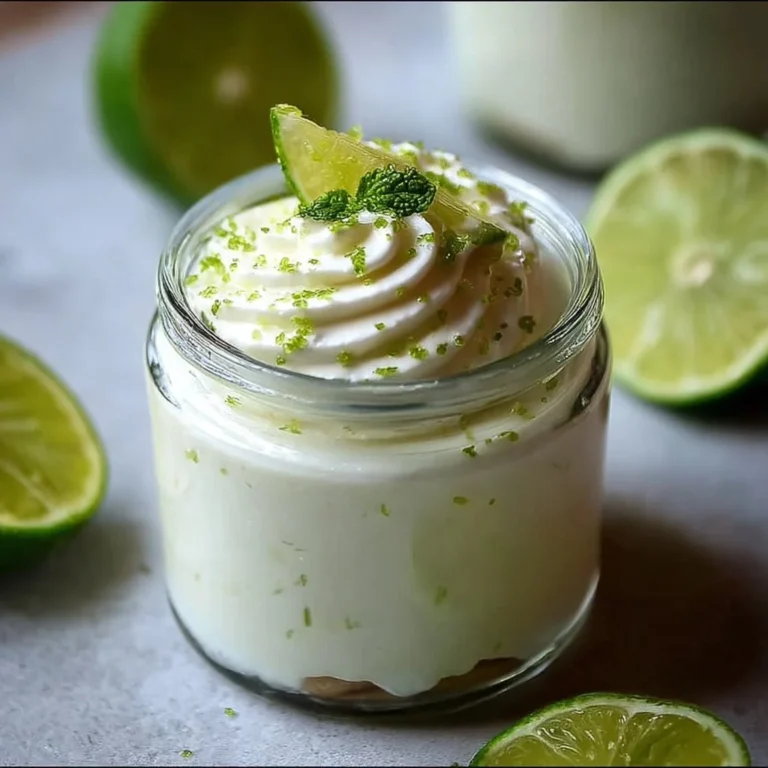 Joghurt Limetten Mousse in einer Schale, dekoriert mit Limettenscheiben