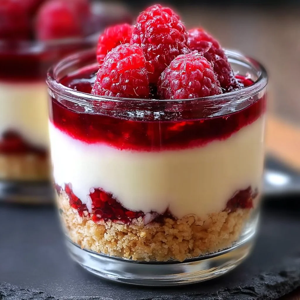 Käsekuchen im Glas mit Himbeeren