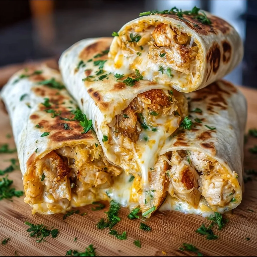 Klebrige Käse-Knoblauch-Hühnchen-Wraps