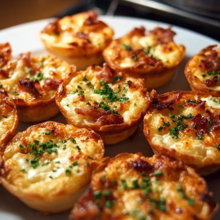 Knusprige Mini Tarte Flambée Häppchen auf einem Teller serviert