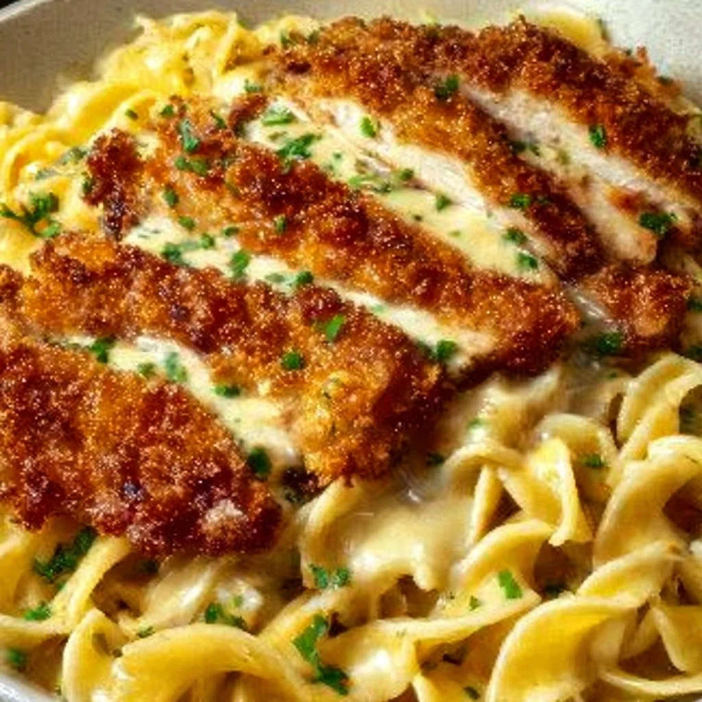 Knuspriges Hähnchen mit cremiger Pasta
