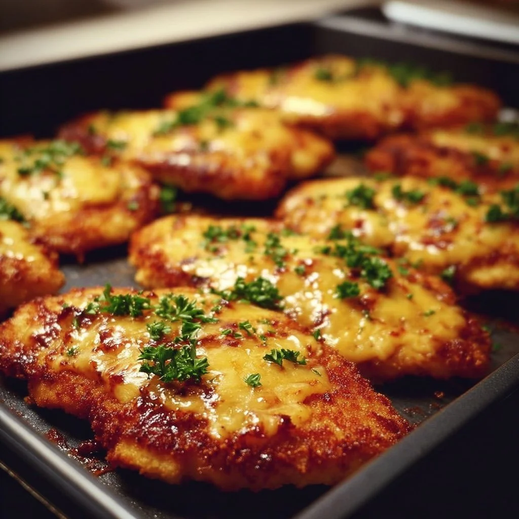Köstliche Überbackene Partyschnitzel frisch aus dem Ofen serviert