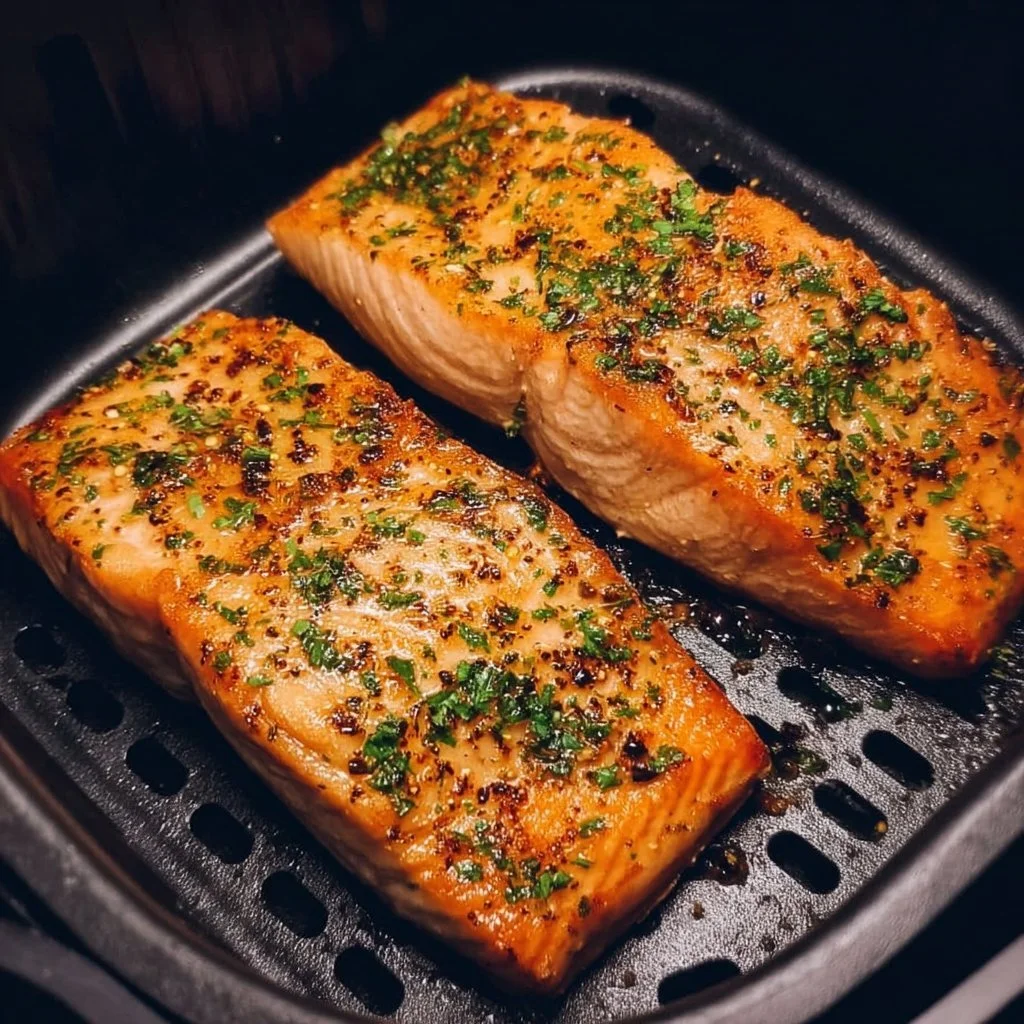 Lachsfilet im Airfryer zubereitet, saftig und lecker.