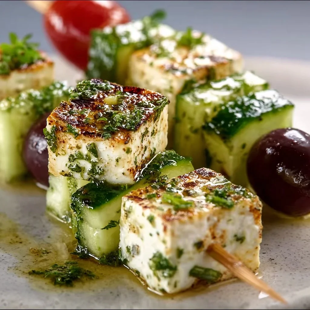 Leckere Feta-Spieße mit Gurke
