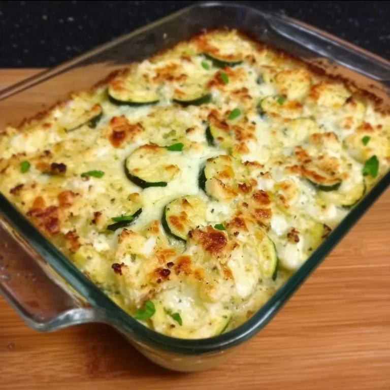 Low Carb Zucchini-Auflauf mit Feta auf einem Teller serviert