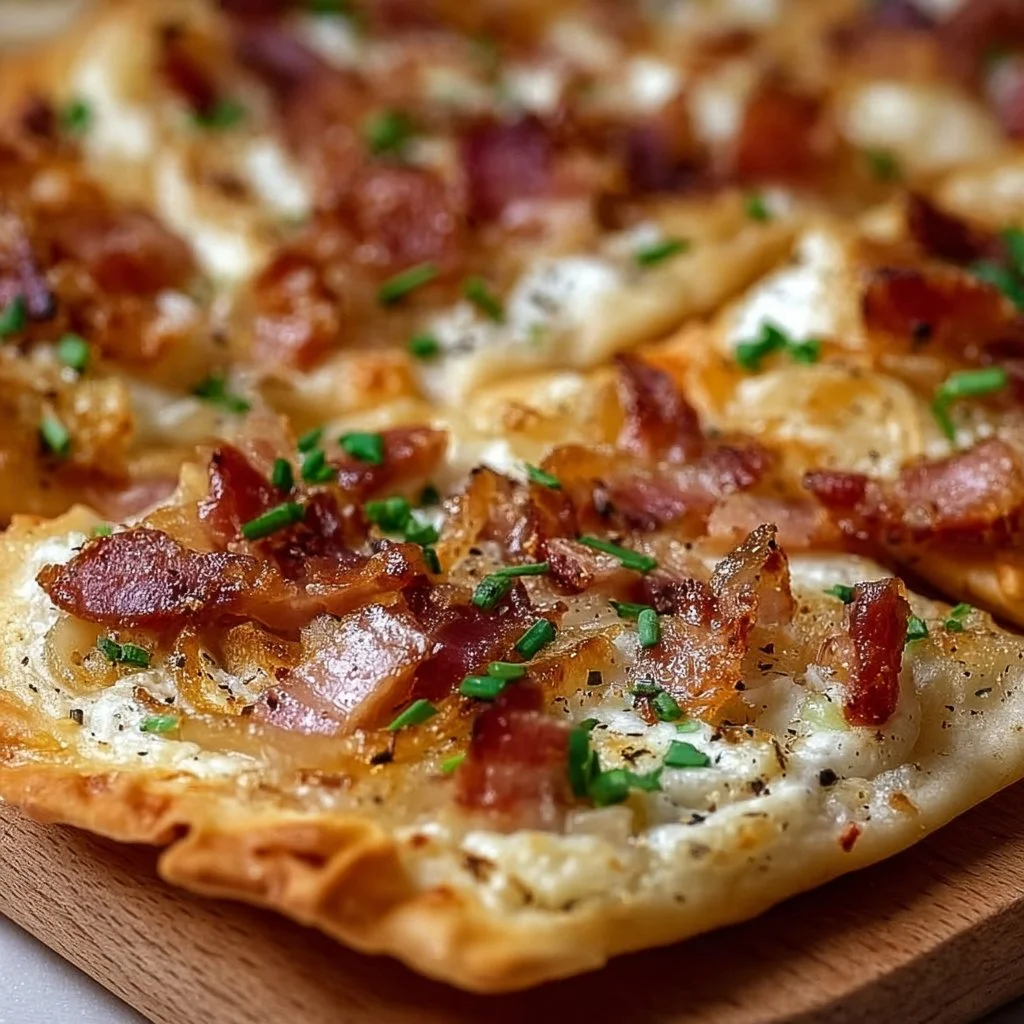 Mini Flammkuchen mit Speck und Zwiebeln