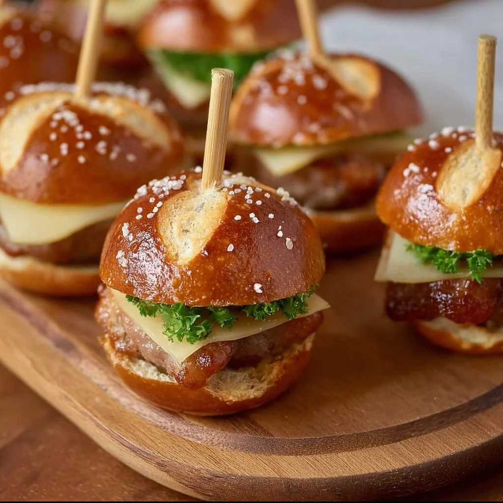 Mini Laugen-Burger mit Leberkäse