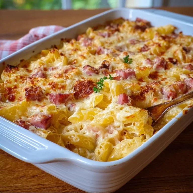 Nudelauflauf Hawaii mit Appenzeller als appetitliches Gericht auf einem Teller