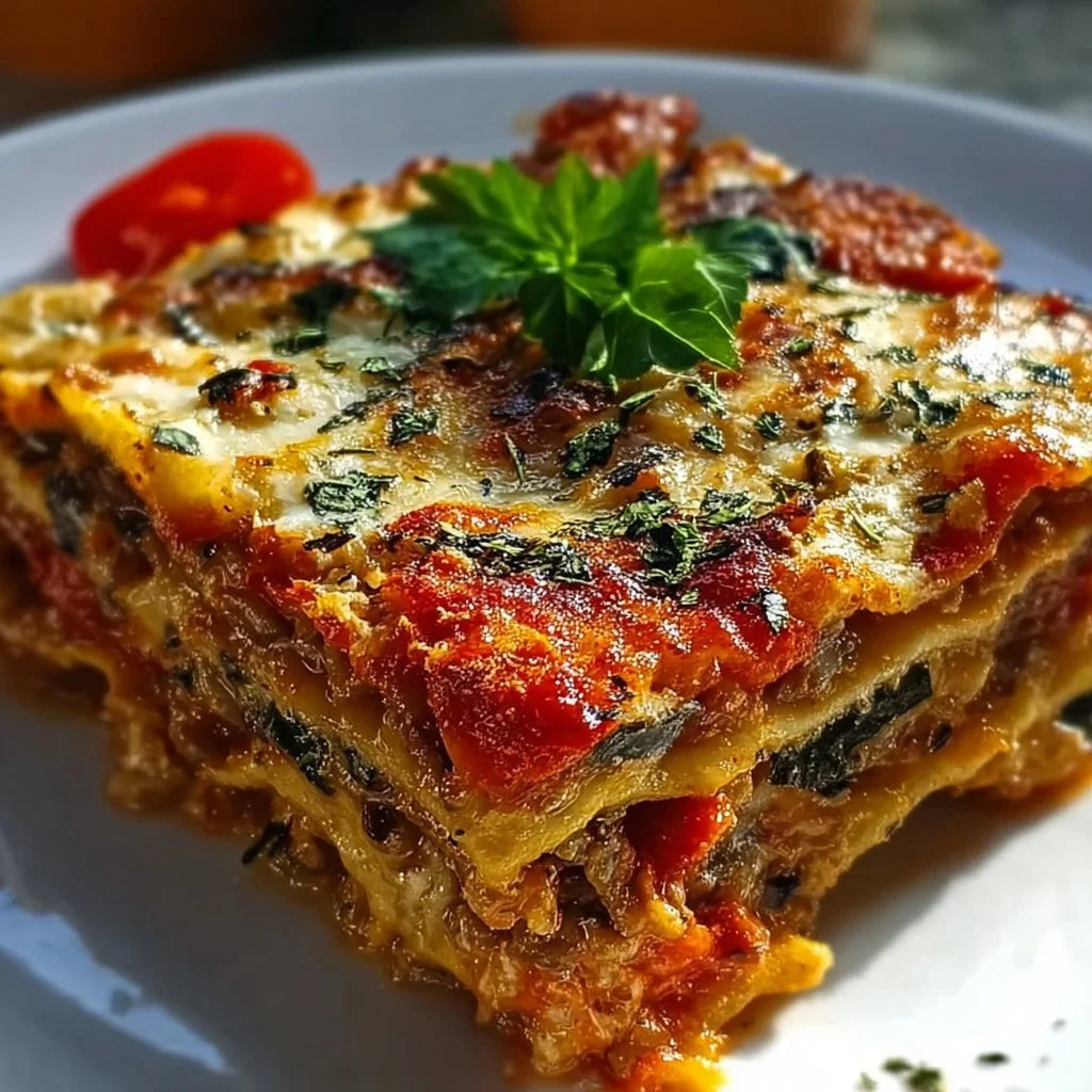 Protein Gemüse Lasagne mit frischem Gemüse und proteinreichem Käse