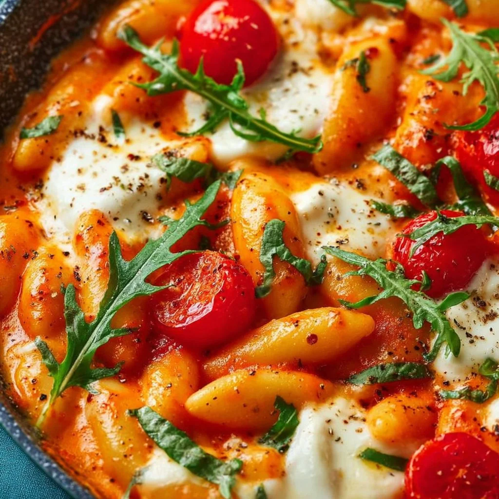 Quick potato noodle skillet with tomatoes and mozzarella