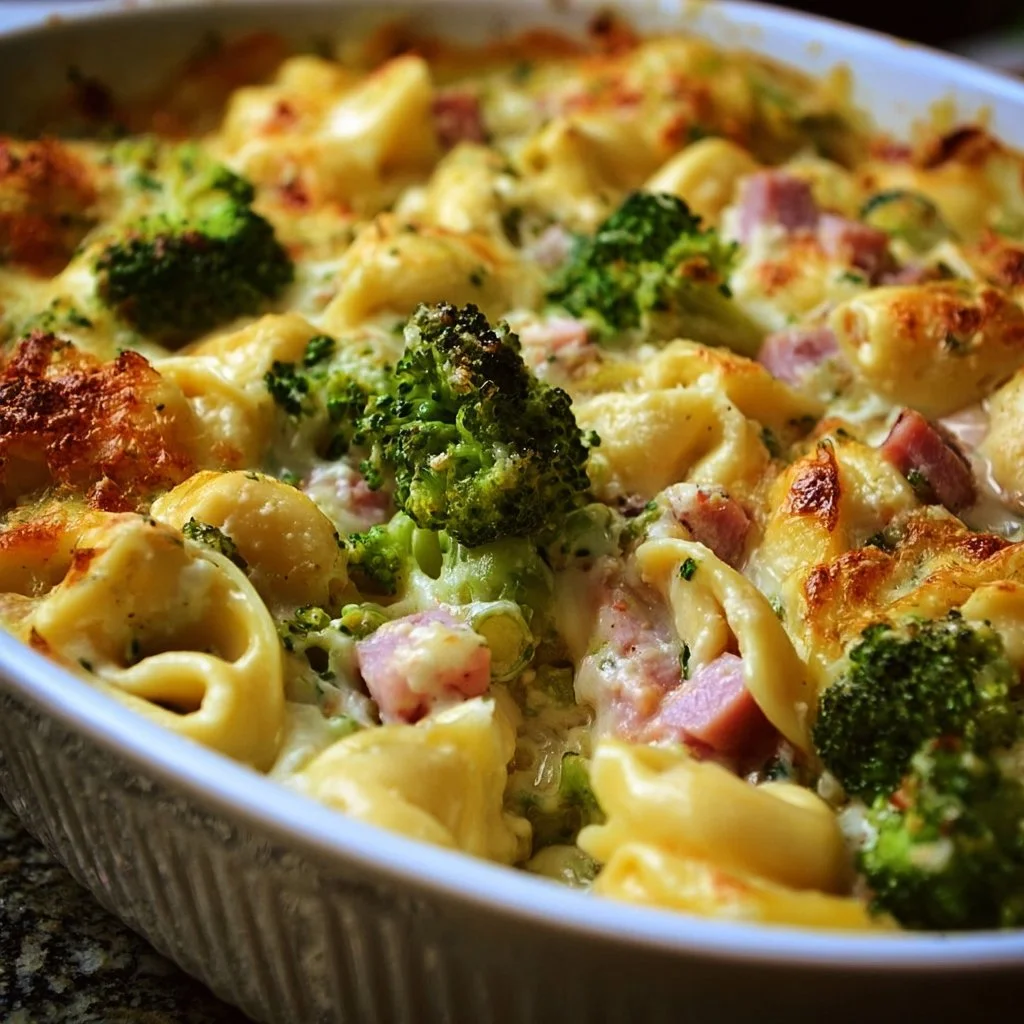 Tortellini Auflauf mit Schinken und Brokkoli frisch aus dem Ofen