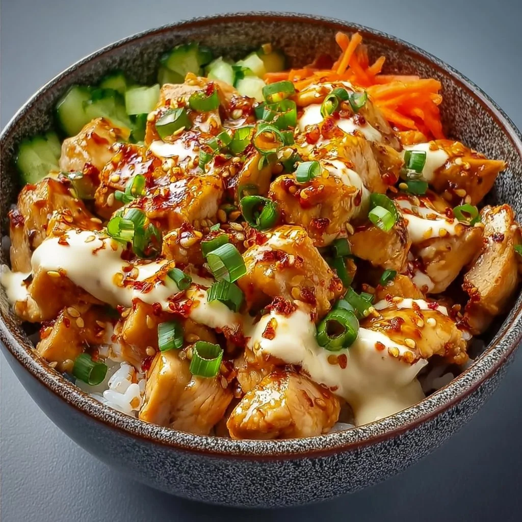 Würzige Hähnchen Bowl mit cremiger Soße für ein Geschmackserlebnis