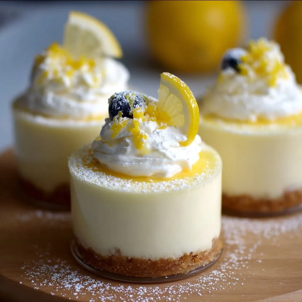 Zitronen Mousse Cheesecake im Becher, frisch und cremig serviert.