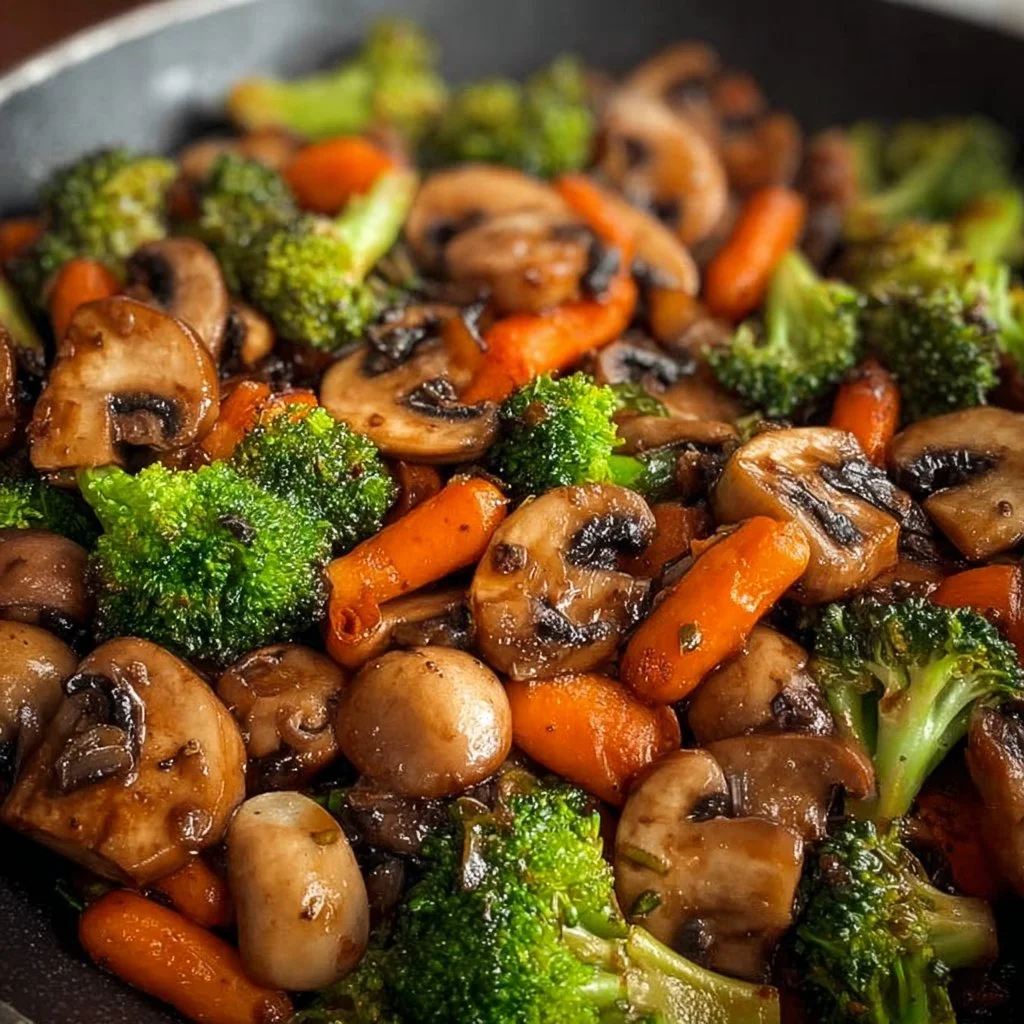 15-Minuten-Pfanne mit Champignons, Brokkoli und Karotten