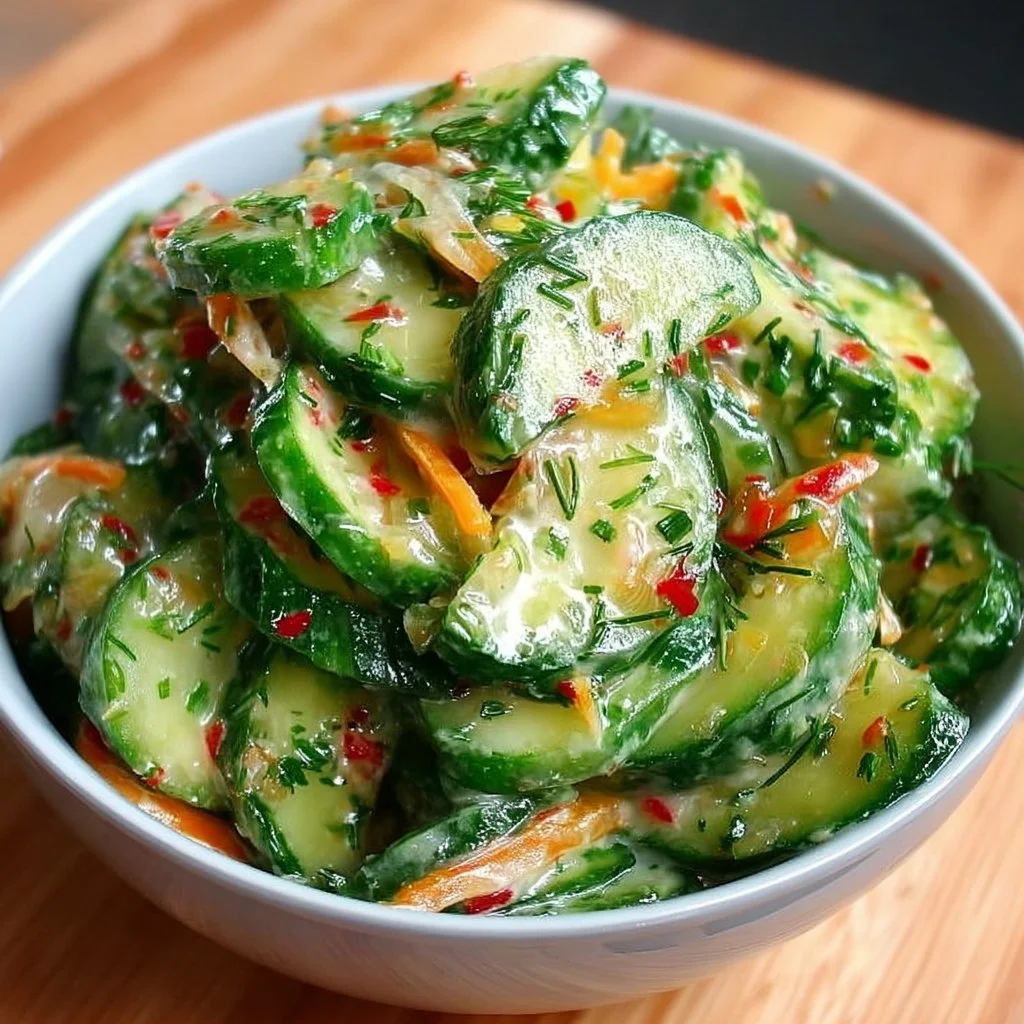 Erfrischender asiatischer Gurkensalat für den Sommer in einer Schüssel