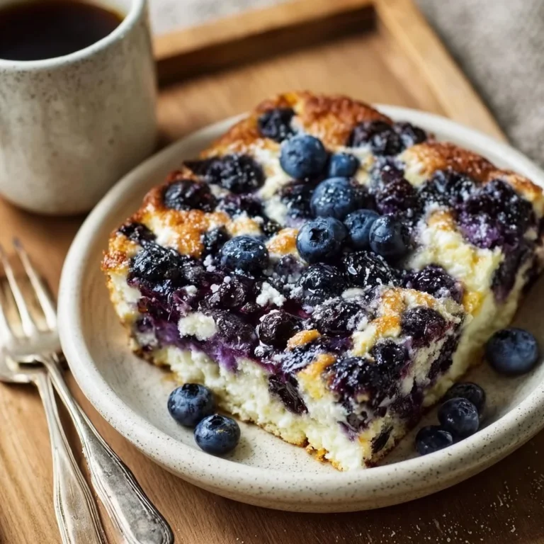 Leckere Blaubeer-Hüttenkäse Frühstücksbake mit frischen Blaubeeren