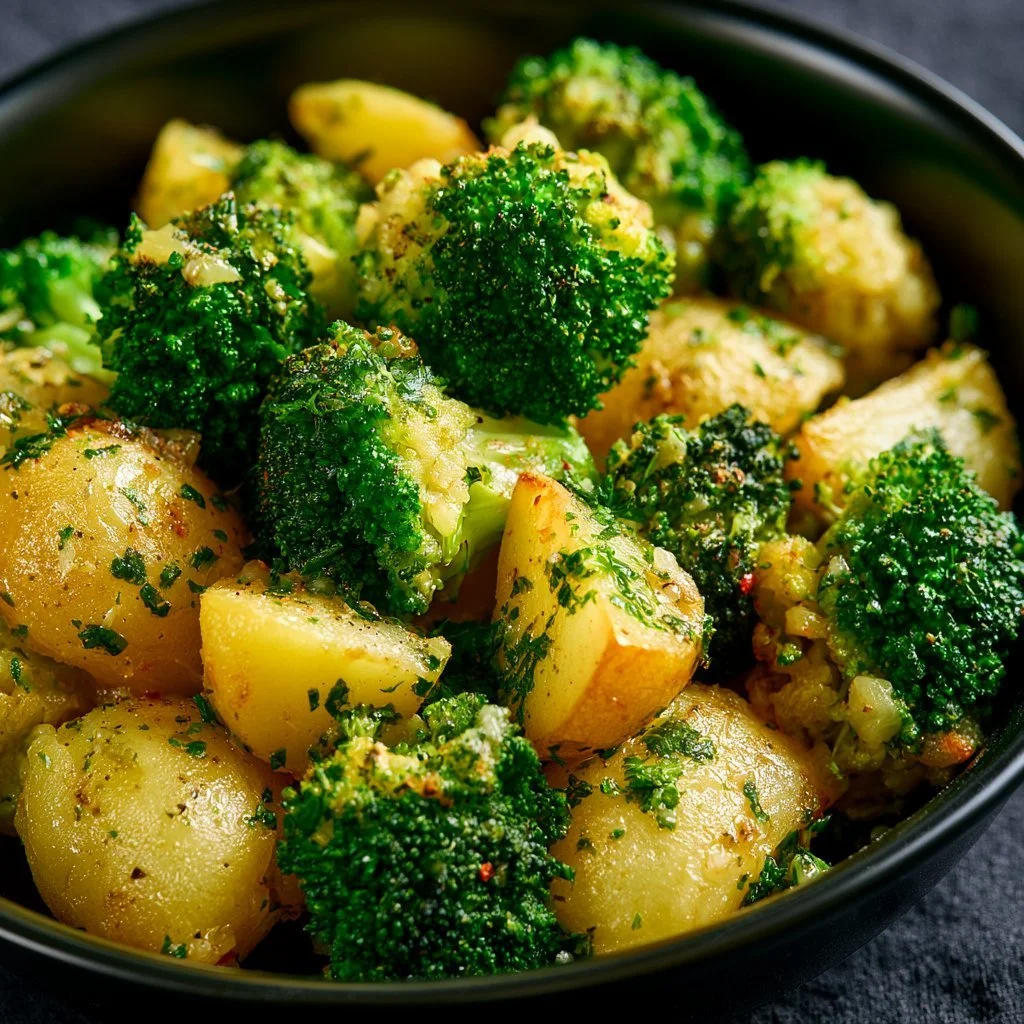 Leckere Brokkoli-Kartoffeln auf einem Teller, ideal für eine gesunde Mahlzeit.