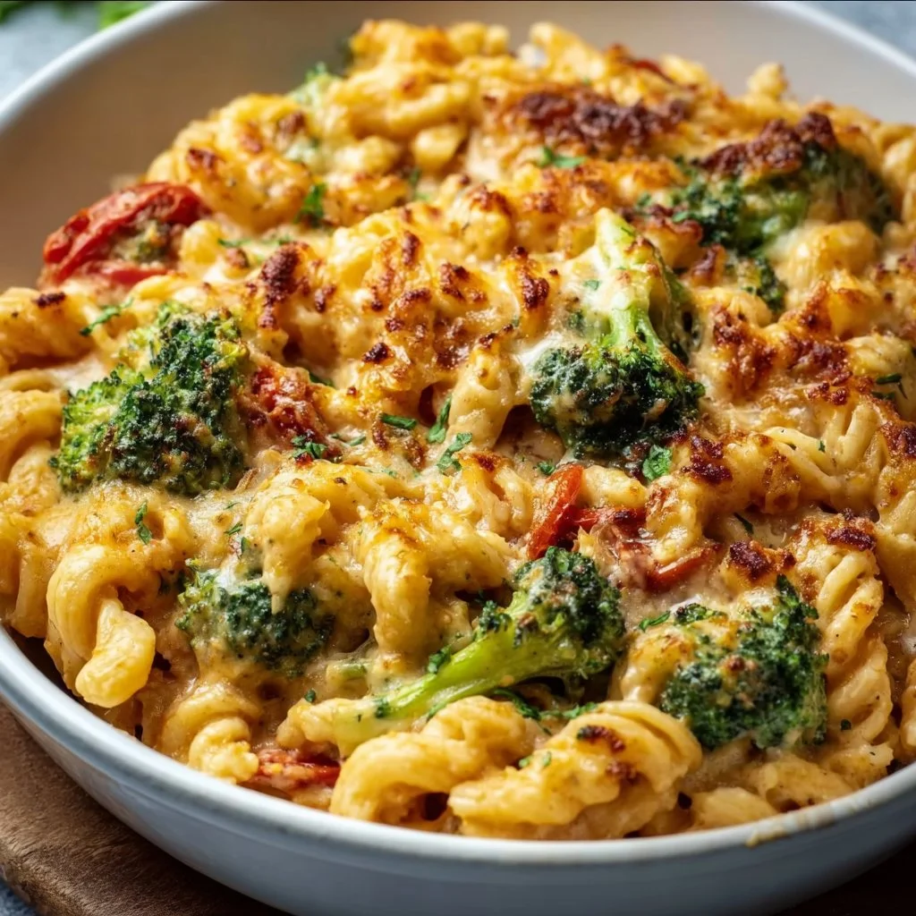 Brokkoli Nudelauflauf mit Tomaten-Käsesoße