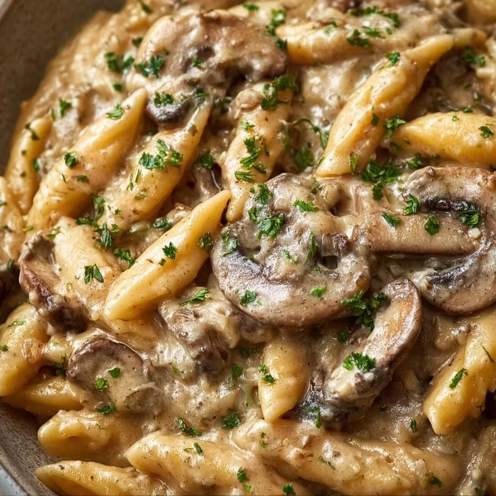 Cremige Pilzrahmsoße mit Schupfnudeln