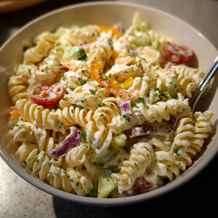 Cremiger Nudelsalat mit frischen Zutaten und einem leckeren Dressing