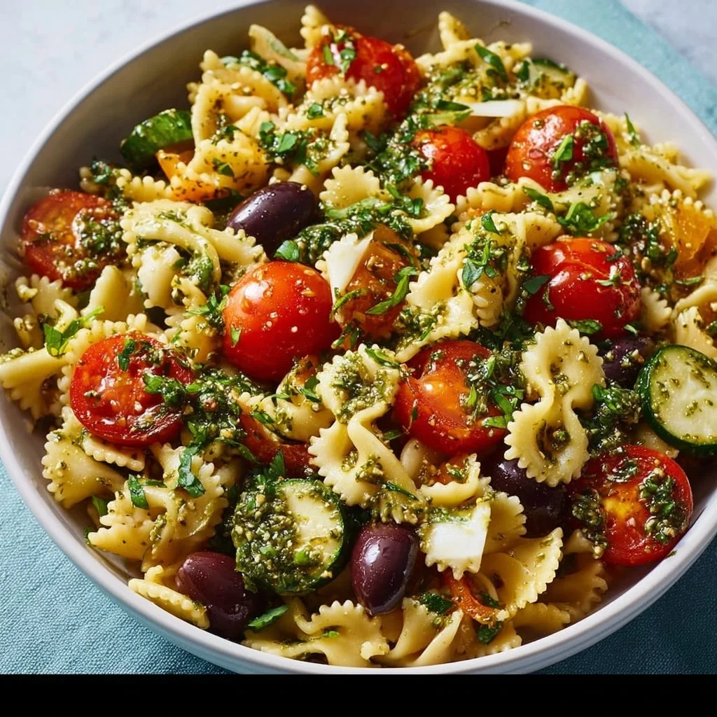 Der beste mediterrane Nudelsalat mit Pesto für Sommerfeiern