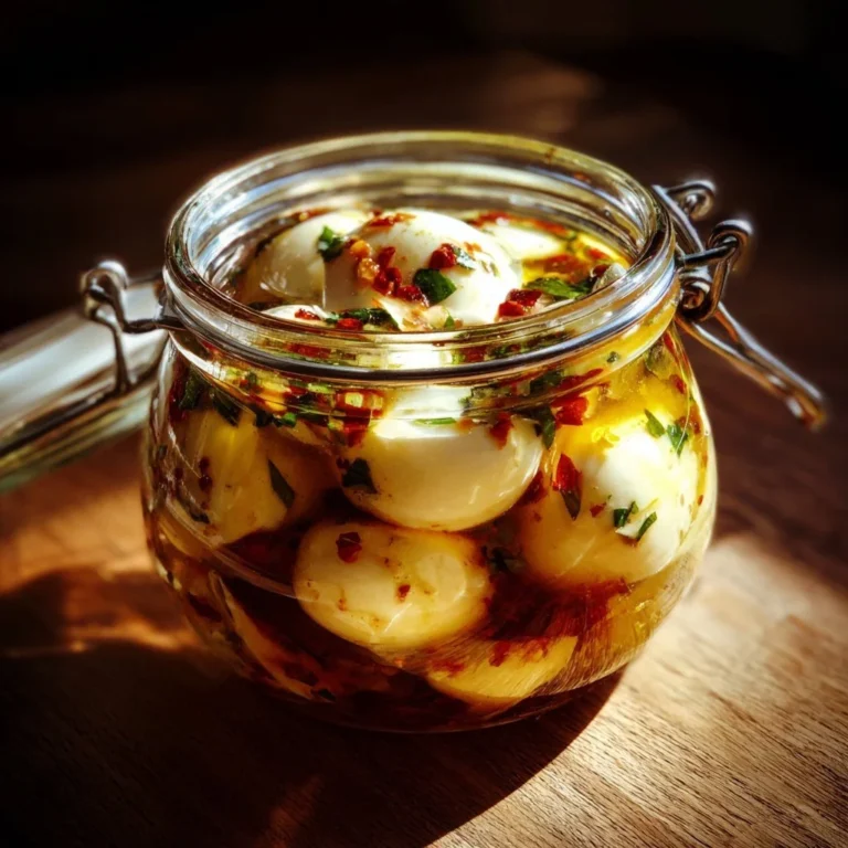 Eingelegter Mozzarella in einer Schüssel mit Kräutern und Olivenöl