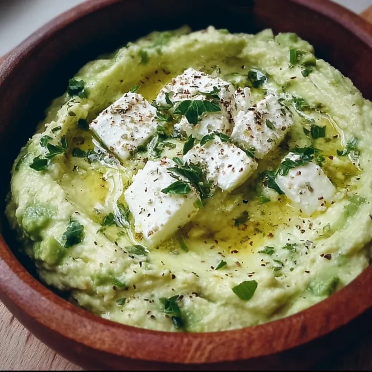 Cremiger Feta-Avocado-Dip in einer Schüssel, serviert mit Gemüsesticks.