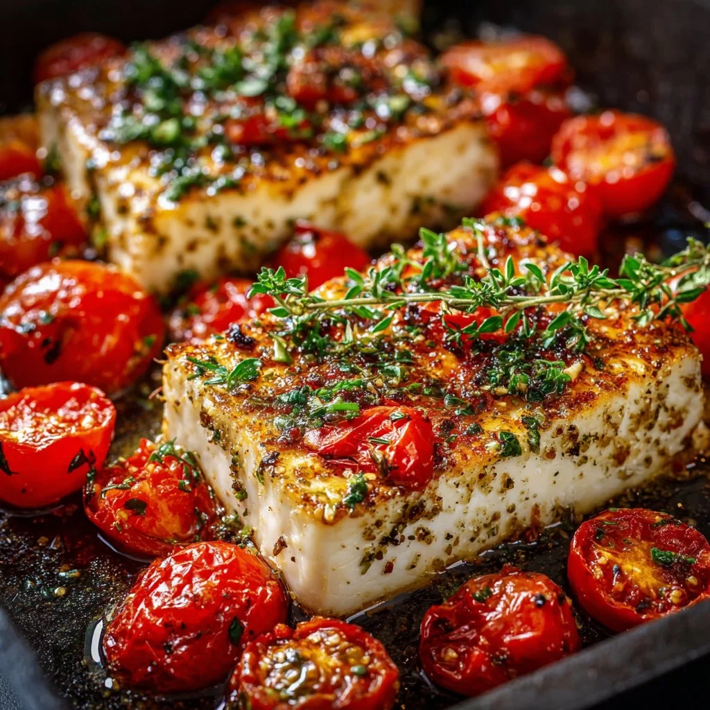 Feta vom Grill mit Tomaten und Kräutern